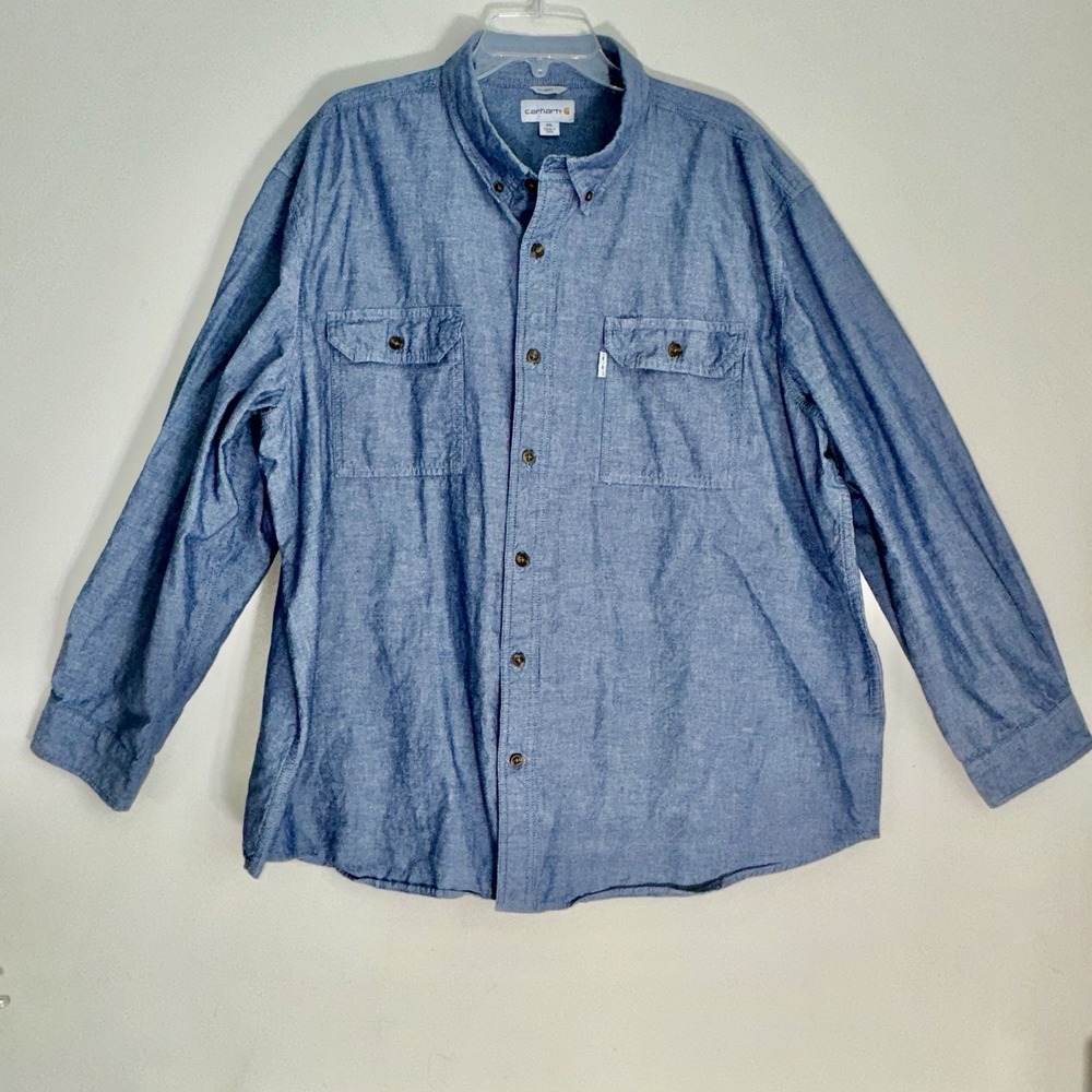 Carhartt Shirt Mens 3XL Blue Chambray Long Sleeve Button Up Relaxed Fit Workwear